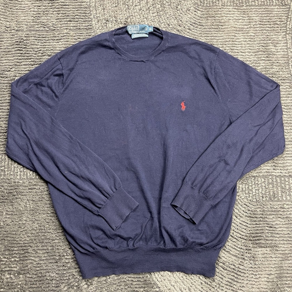 Polo Ralph Lauren Men's XL Sweater Blue Red Pony Logo Pima Cotton Crewneck